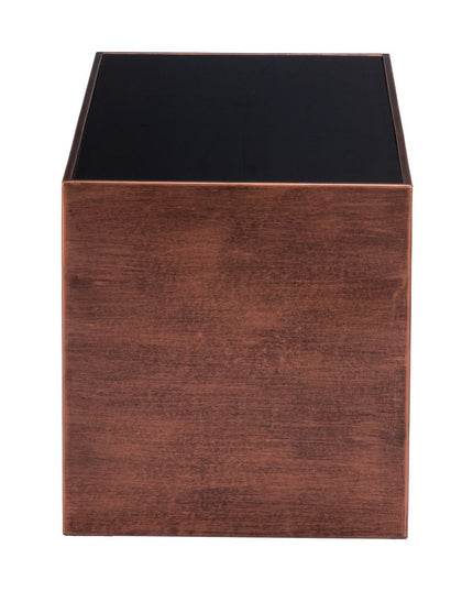 32" Black and Copper Mirrored Glass and Steel Solid Coffee Table