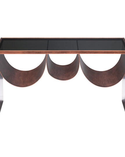 32" Black and Copper Mirrored Glass and Steel Solid Coffee Table