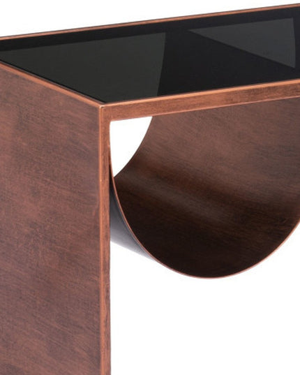 32" Black and Copper Mirrored Glass and Steel Solid Coffee Table