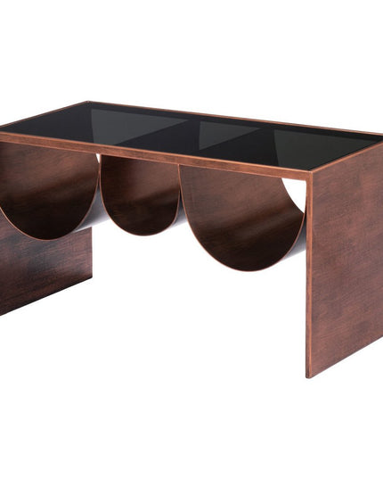32" Black and Copper Mirrored Glass and Steel Solid Coffee Table