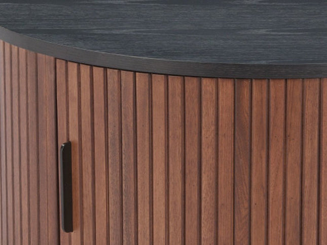 32" Black and Walnut Wood Round Drum Coffee Table