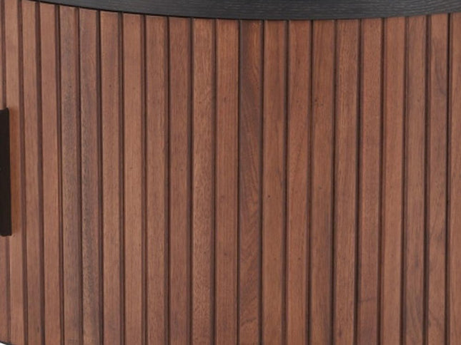 32" Black and Walnut Wood Round Drum Coffee Table