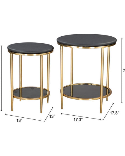 18" Black Genuine Marble And Wood Round Coffee Table