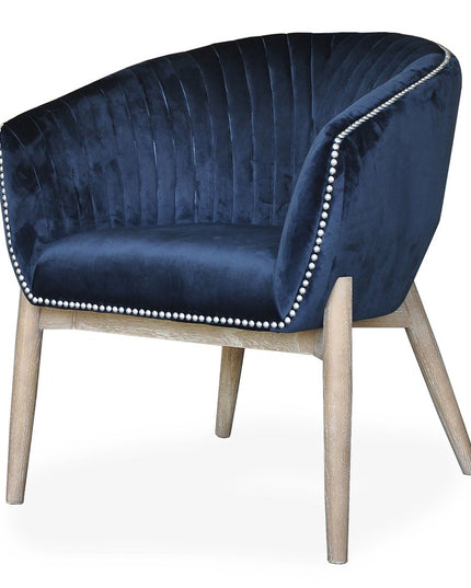 28" Blue And Brown Velvet Arm Chair