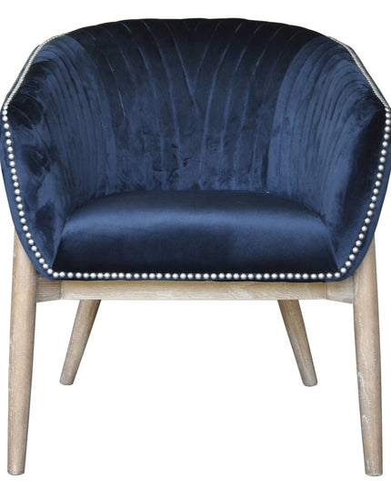 28" Blue And Brown Velvet Arm Chair