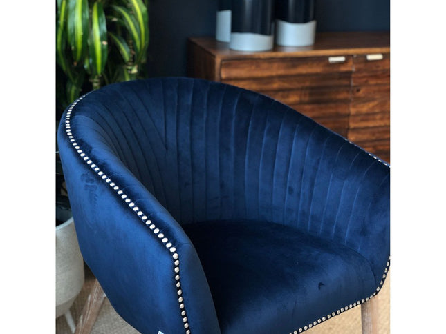 28" Blue And Brown Velvet Arm Chair