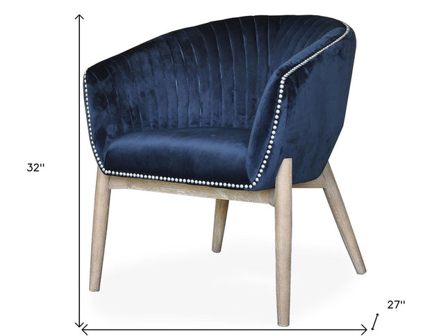 28" Blue And Brown Velvet Arm Chair