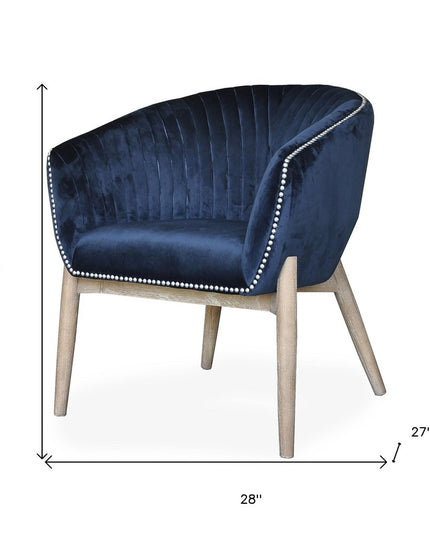 28" Blue And Brown Velvet Arm Chair