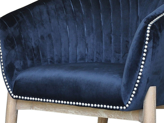 28" Blue And Brown Velvet Arm Chair