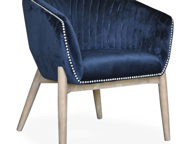 28" Blue And Brown Velvet Arm Chair