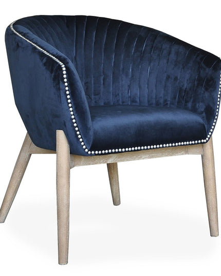 28" Blue And Brown Velvet Arm Chair