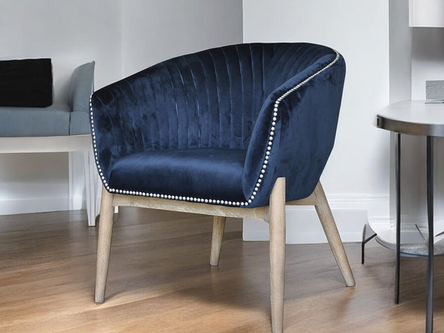 28" Blue And Brown Velvet Arm Chair