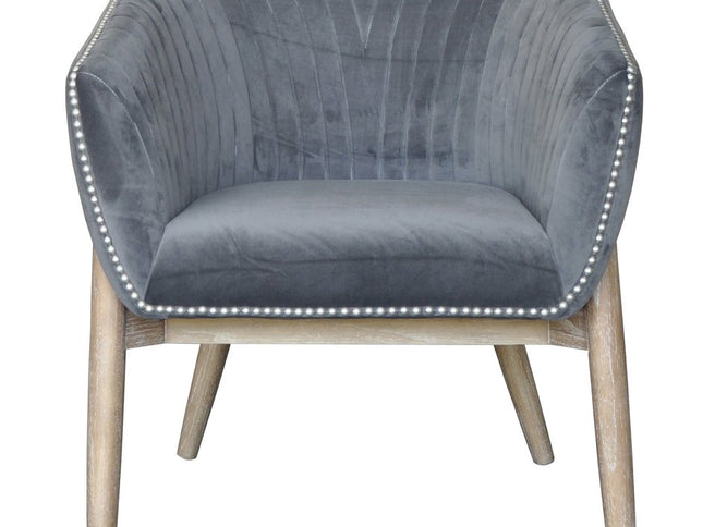 28" Gray And Brown Velvet Arm Chair