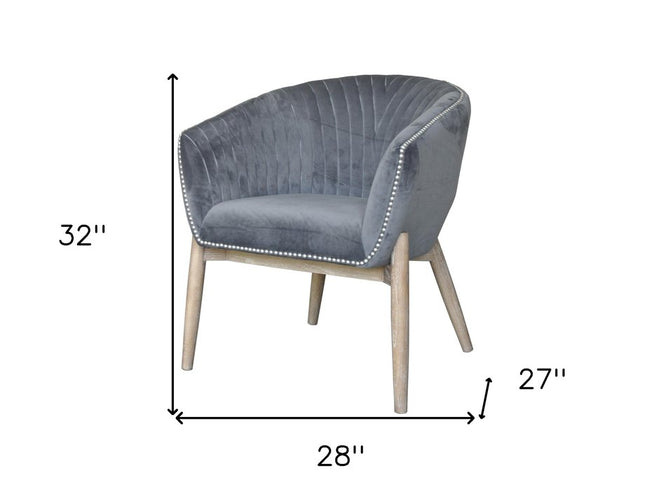 28" Gray And Brown Velvet Arm Chair