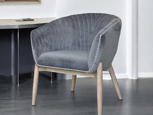 28" Gray And Brown Velvet Arm Chair