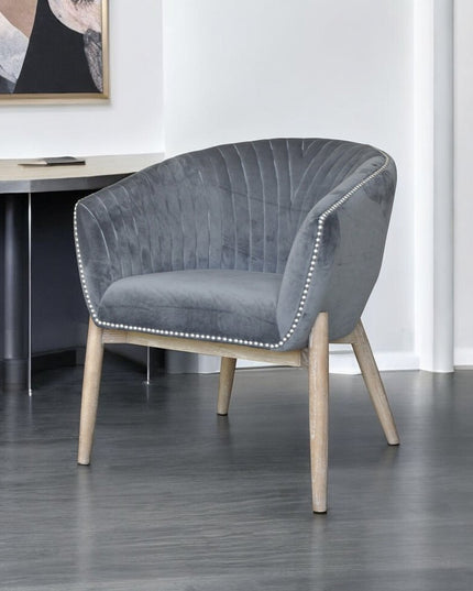 28" Gray And Brown Velvet Arm Chair