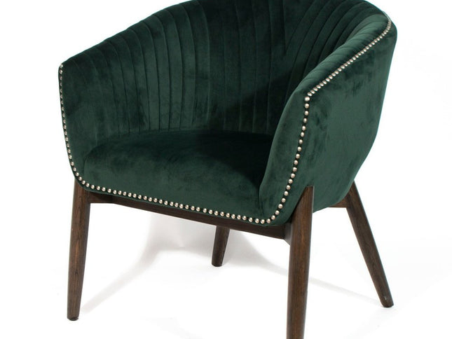 28" Green And Brown Velvet Arm Chair
