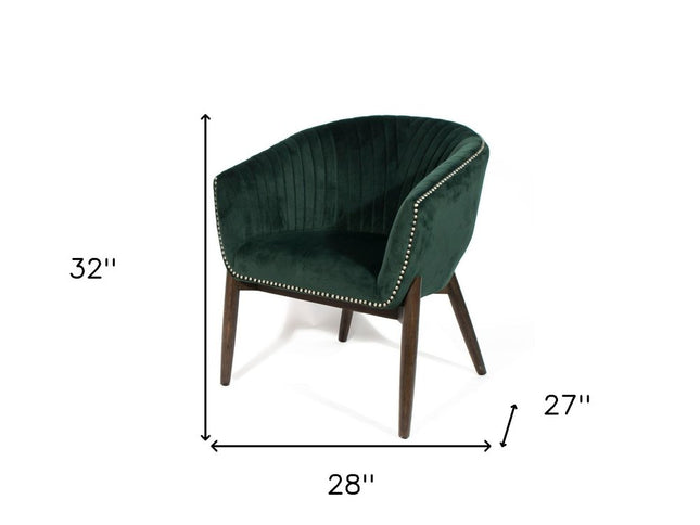 28" Green And Brown Velvet Arm Chair