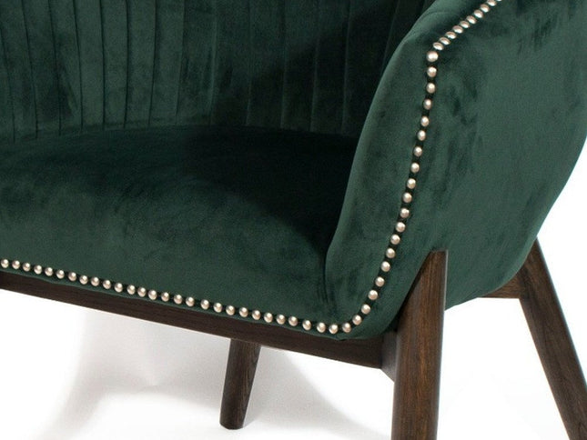 28" Green And Brown Velvet Arm Chair