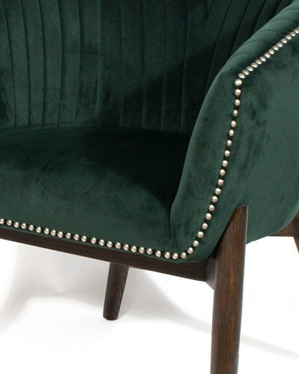 28" Green And Brown Velvet Arm Chair