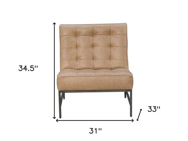 31" Cream And Black Genuine Leather Tufted Slipper Chair