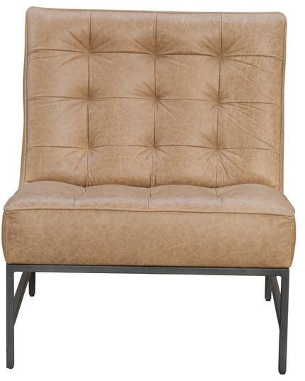 31" Cream And Black Genuine Leather Tufted Slipper Chair