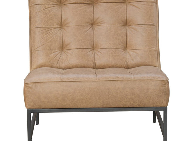 31" Cream And Black Genuine Leather Tufted Slipper Chair