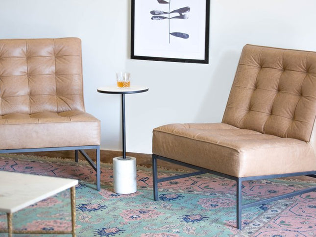 31" Cream And Black Genuine Leather Tufted Slipper Chair