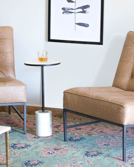 31" Cream And Black Genuine Leather Tufted Slipper Chair