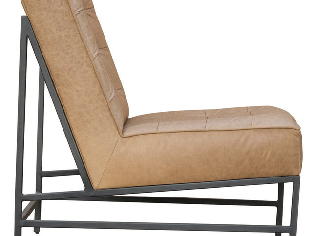 31" Cream And Black Genuine Leather Tufted Slipper Chair