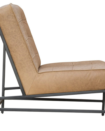 31" Cream And Black Genuine Leather Tufted Slipper Chair