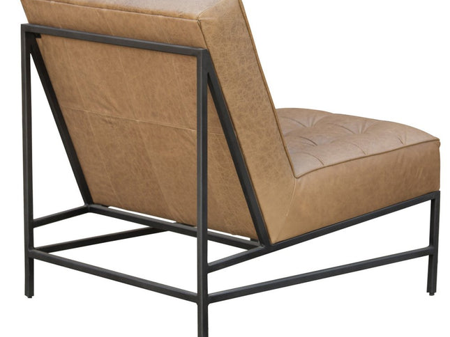 31" Cream And Black Genuine Leather Tufted Slipper Chair