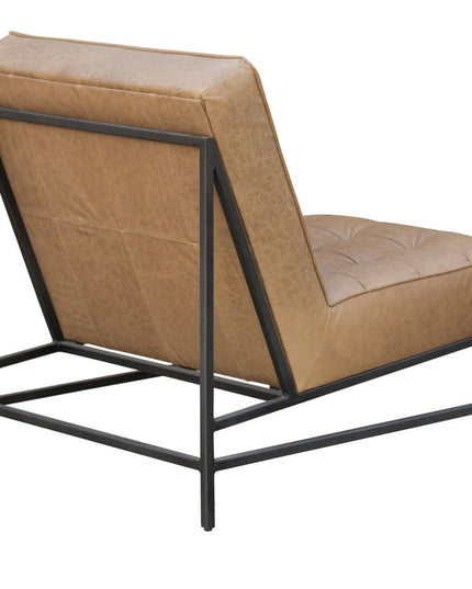 31" Cream And Black Genuine Leather Tufted Slipper Chair