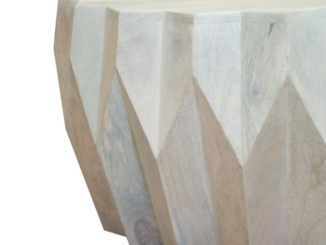 32" Off White Solid Wood Round Block Coffee Table