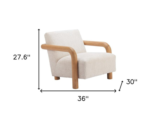 36" White And Natural Upholstered Arm Chair
