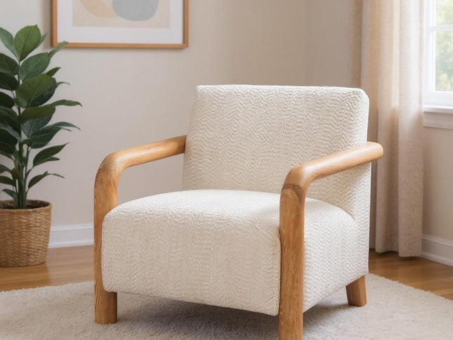 36" White And Natural Upholstered Arm Chair
