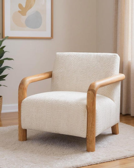 36" White And Natural Upholstered Arm Chair
