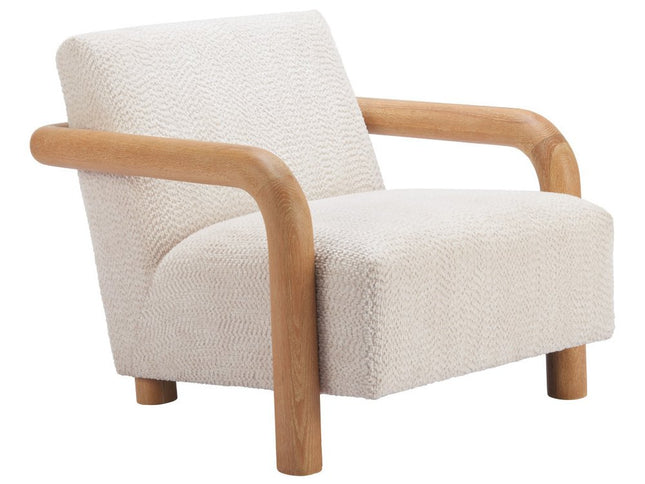 36" White And Natural Upholstered Arm Chair