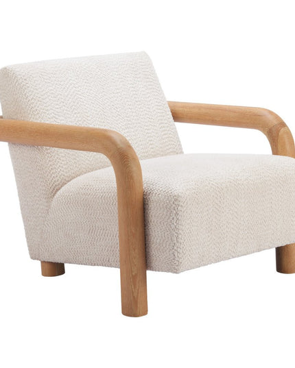 36" White And Natural Upholstered Arm Chair