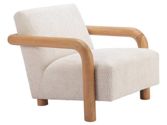 36" White And Natural Upholstered Arm Chair