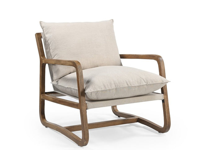 30" Beige And Natural Linen Arm Chair