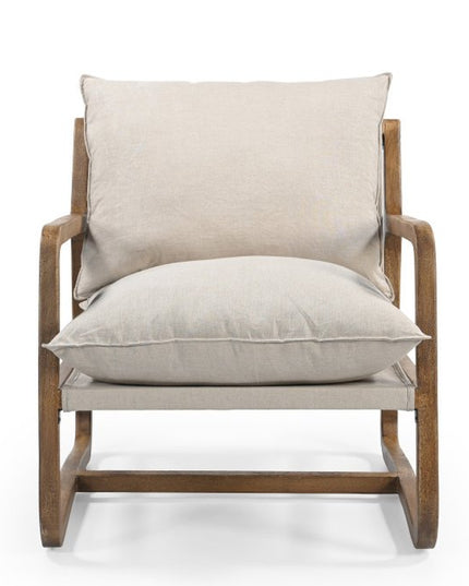 30" Beige And Natural Linen Arm Chair