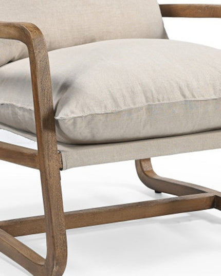 30" Beige And Natural Linen Arm Chair