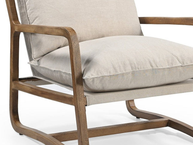 30" Beige And Natural Linen Arm Chair