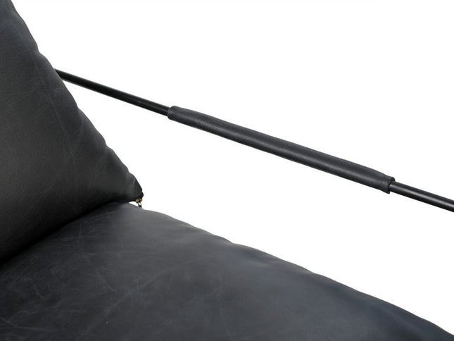 28" Black Genuine Leather Distressed Arm Chair