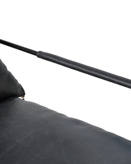 28" Black Genuine Leather Distressed Arm Chair