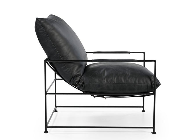 28" Black Genuine Leather Distressed Arm Chair