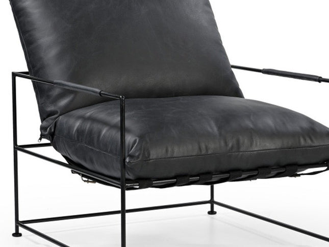 28" Black Genuine Leather Distressed Arm Chair