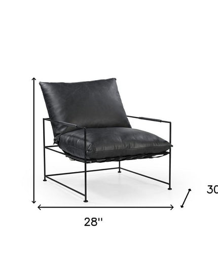 28" Black Genuine Leather Distressed Arm Chair