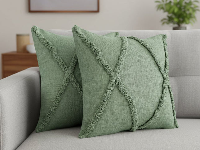 Set of Two 20" Forest Green Geometric Throw Pillows